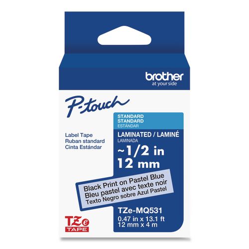 Brother P-Touch TZ Standard Adhesive Laminated Labeling Tape, 0.47" x 26.2 ft, Pastel Blue