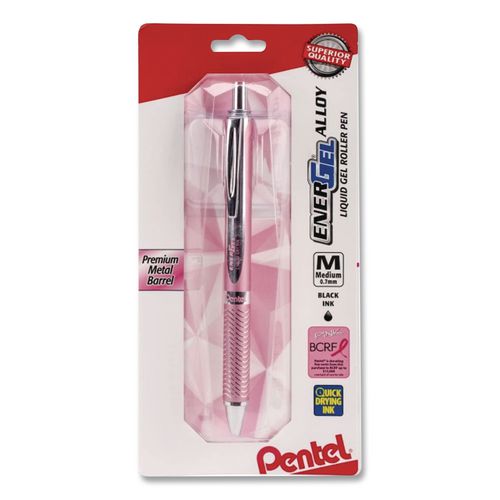 Pentel EnerGel Alloy RT Gel Pens, Retractable, Medium 0.7mm, Black Ink, Pink Barrel