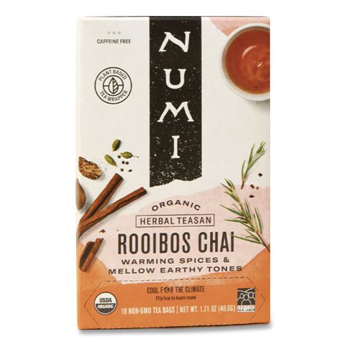Numi Organic Teas and Teasans, 1.71 oz Filterbag, Rooibos Chai, 18/Box