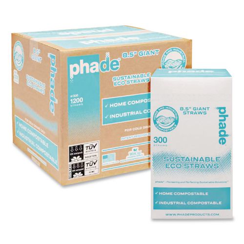 phade Marine Biodegradable Straws, 8.5", PHA, Ocean Blue, Wrapped, 300/BX, 4 Boxes/Carton