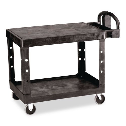 Rubbermaid Commercial Flat Shelf Utility Cart, Plastic, 2 Shelves, 500 lb Capacity, 25.25" x 44" x 38.13", Black