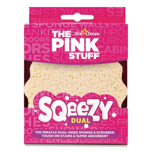 The Pink Stuff Sqeezy Dual-Sided Sponge and Scrubber, 4" x 5.3", 3.8" Thick, Pink/Ivory