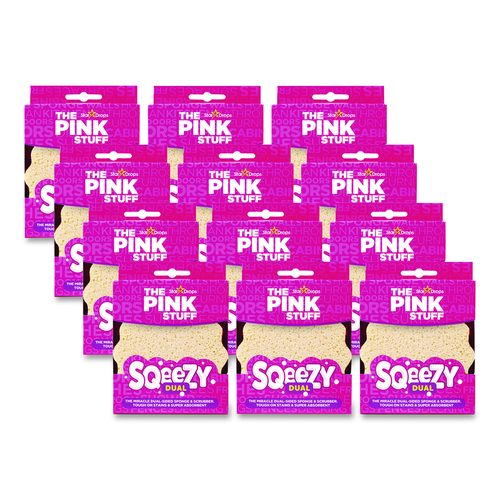 The Pink Stuff Sqeezy Dual-Sided Sponge and Scrubber, 4" x 5.3", 3.8" Thick, Pink/Ivory, 12/Carton