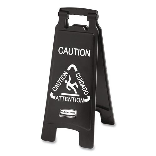 Rubbermaid Commercial Executive 2-Sided Multi-Lingual Caution Sign, Black/White, 10.9 x 26.1