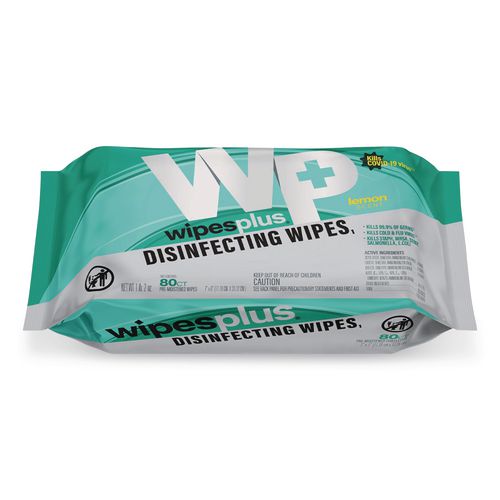 Carlisle WipesPlus Disinfecting Surface Wipes, Flat Pack, 1-Ply, 7 x 8, Lemon Scent, White
