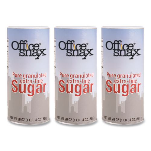 Office Snax Sugar Canister, 20 oz Reclosable Canister, 3/Pack