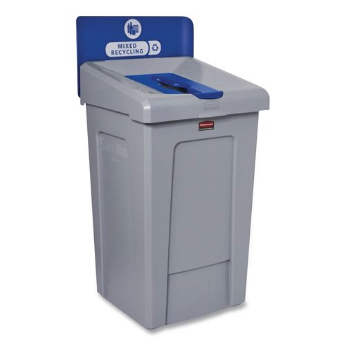 Rubbermaid Commercial Slim Jim Recycling Station 1-Stream, Mixed Recycling Station, 33 gal, Resin, Gray