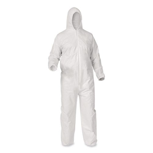KleenGuard A35 Liquid and Particle Protection Coveralls, Zipper Front, Hooded, Elastic Wrists and Ankles, 3X-Large, White, 25/Carton