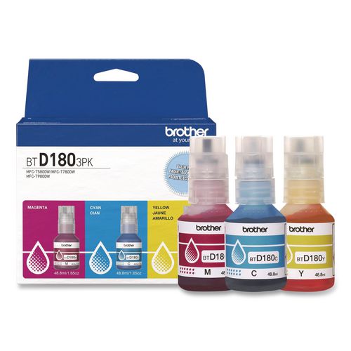 Brother BTD180 INKvestment High-Yield Ink, 5,000 Page-Yield, Cyan/Magenta/Yellow, 3/Pack