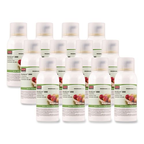 Rubbermaid Commercial Microburst 3000 Refill, Orchard Fields, 2 oz Aerosol Spray, 12/Carton