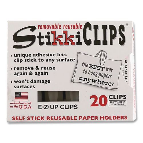 Advantus StikkiCLIPS, Adhesive Back, 40 Sheet Capacity, White, 20/Pack