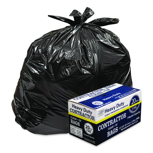 AEP Industries Inc. Heavy-Duty Contractor Clean-Up Bags, 60 gal, 3 mil, 32" x 50", Black, 20/Carton