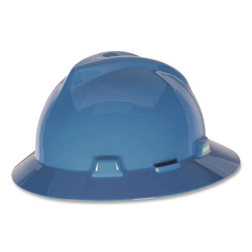 MSA V-Gard Hard Hats, Vented, Full Brim, Fas-Trac III Slide Lock Suspension, One Size Fits Most (6.5 to 8), Blue
