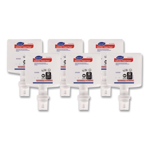 Diversey Soft Care Impact Foam Hand Sanitizer for IntelliCare Dispensers, 1,200 mL Cartridge, Alcohol Scent, 6/Carton