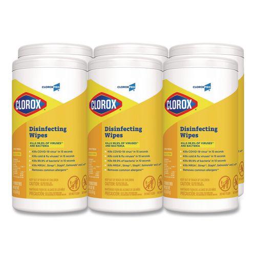 Clorox CloroxPro Disinfecting Wipes, 1-Ply, 7 x 8, Lemon Fresh, White, 75/Canister, 6/Carton