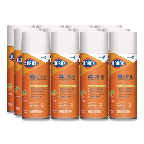 Clorox 4-in-One Disinfectant and Sanitizer, Citrus Scent, 14 oz Aerosol Spray, 12/Carton