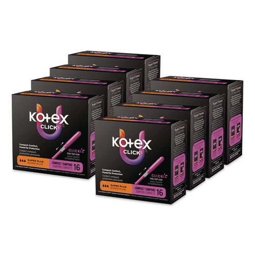 Kotex U by Kotex Click Compact Tampons, Super Plus Absorbency, 16/Pack, 8 Packs/Carton