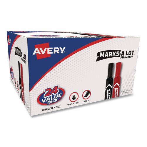 Avery MARKS A LOT Regular Desk-Style Permanent Marker Value Pack, Broad Chisel Tip, Assorted Colors, 24/Pack