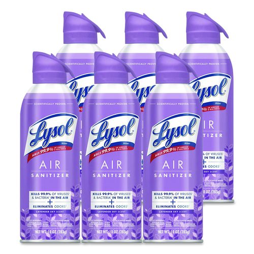LYSOL Brand Air Sanitizer Spray, Lavender Sky Scent, 10 oz Aerosol Spray, 6/Carton