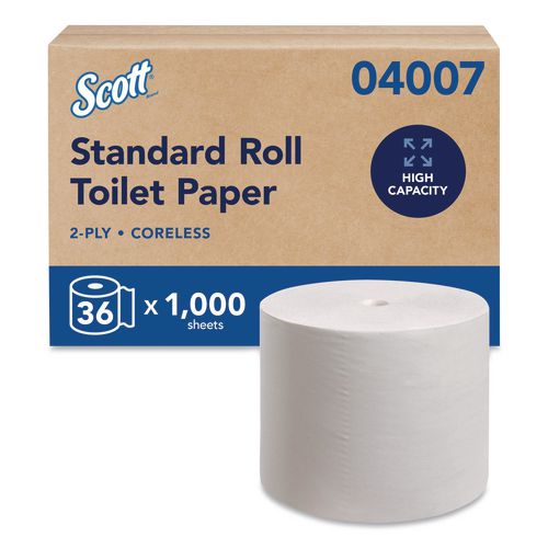 Scott Essential Coreless SRB Bathroom Tissue, Septic Safe, 2-Ply, White, 1,000 Sheets/Roll, 36 Rolls/Carton