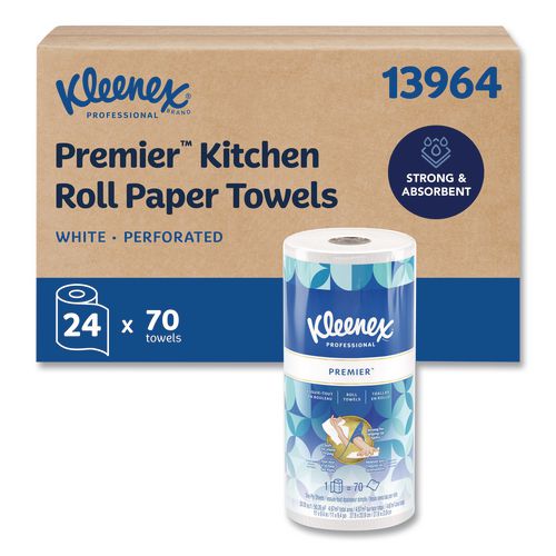 Kleenex Premiere Kitchen Roll Towels, 1-Ply, 11 x 9.4, White, 70/Roll, 24 Rolls/Carton