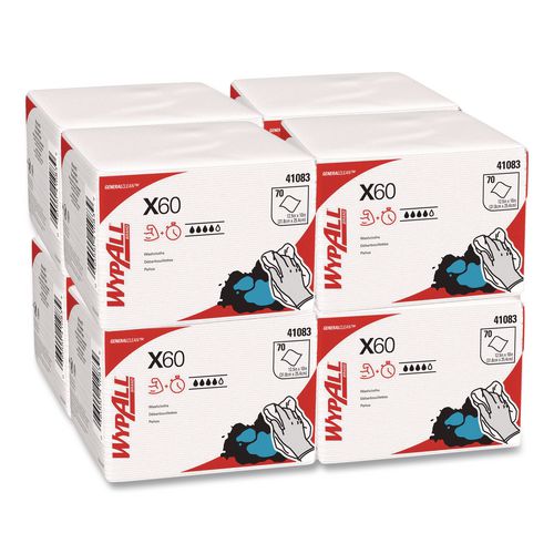 WypAll General Clean X60 Cloths, 1/4 Fold, 12.5 x 10, White, 70/Pack, 8 Packs/Carton
