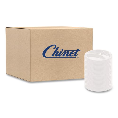 Chinet Paper Dinnerware, 3-Compartment Plate, 9.25" dia, White, 500/Carton
