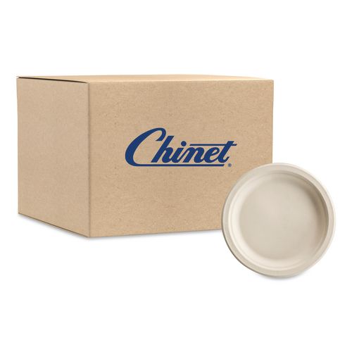Chinet PaperPro Naturals Molded Fiber Dinnerware, Round Plates, 8.75" dia, White, 125/Pack, 4 Packs/Carton