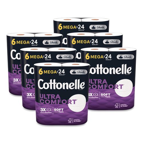 Cottonelle Ultra ComfortCare Toilet Paper, Soft Tissue, Septic Safe, 2-Ply, White, 284 Sheets/Roll, 6 Rolls/Pack, 36 Rolls/Carton