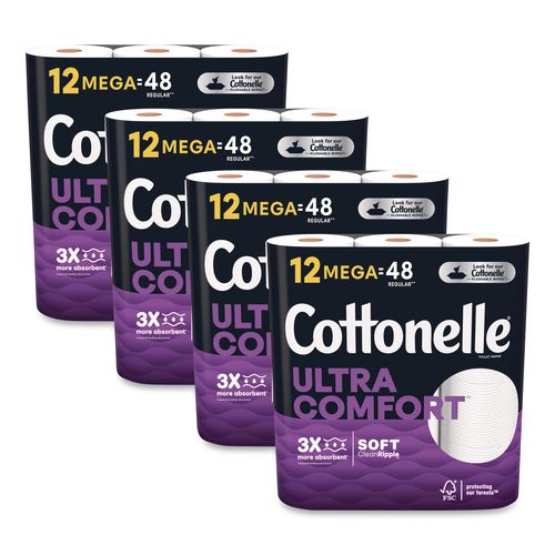 Cottonelle Ultra ComfortCare Toilet Paper, Soft Tissue, Septic Safe, 2-Ply, White, 284 Sheets/Roll, 12 Rolls/Pack, 48 Rolls/Carton