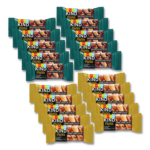 KIND Minis, Dark Chocolate Nuts and Sea Salt/Caramel Almond and Sea Salt, 0.7 oz Bar, 20/Pack