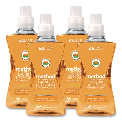 Method 4X Concentrated Laundry Detergent, Ginger Mango Scent, 53.5 oz Bottle, 4/Carton