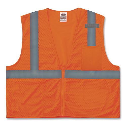 ergodyne GloWear 8210Z Class 2 Economy Vest, Polyester Mesh, Zipper Closure, Large to X-Large, Orange
