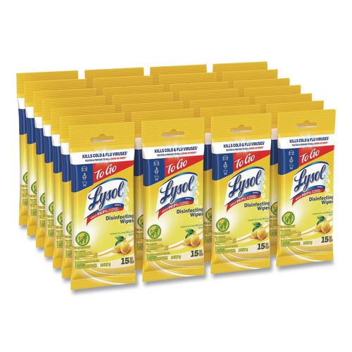 LYSOL Brand Disinfecting Wipes Flatpacks, 1-Ply, 6.69 x 7.87, Lemon and Lime Blossom, White, 15 Wipes/Flat Pack, 24 Flat Packs/Carton