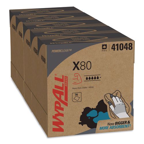 WypAll Power Clean X80 Cloths, HYDROKNIT, POP-UP Box, 8.34 x 16.8, White, 76/Box, 5 Boxes/Carton