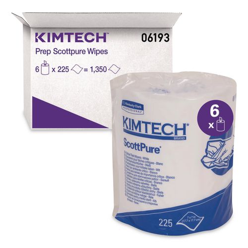 Kimtech SCOTTPURE Critical Task, Center-Pull Roll Jr., 7 x 7, White, 225/Roll, 6/Carton