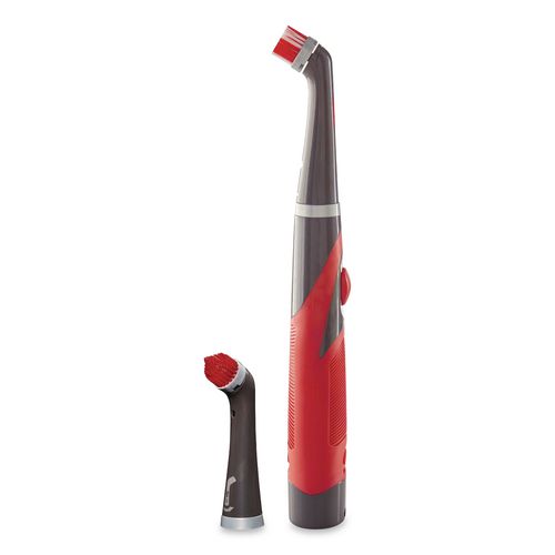 Rubbermaid Reveal Power Scrubber, Red/White Nylon Bristles, 1.73" Brush, Red Plastic Handle