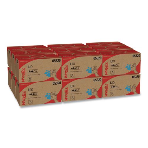 WypAll L10 Towels, POP-UP Box, 1-Ply, 9 x 10.5, White, 125/Box, 18 Boxes/Carton