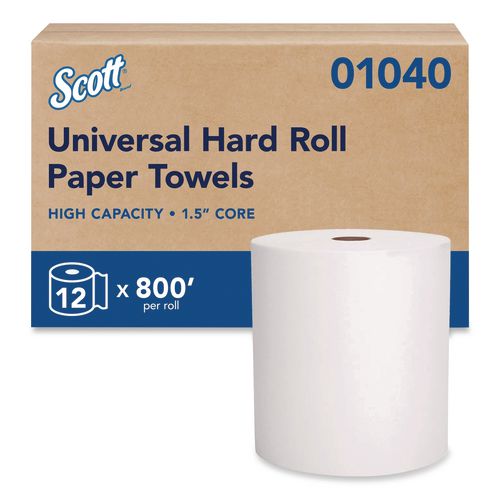 Scott Essential Hard Roll Towels for Business, Absorbency Pockets, 1-Ply, 8" x 800 ft, 1.5" Core, White, 12 Rolls/Carton