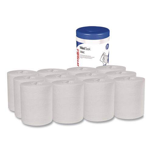 WypAll WetTask System Prep Wipers for Bleach/Disinfectants/Sanitizers Hygienic Enclosed System Refills, w/Canister, 55/RL,12 Roll/CT