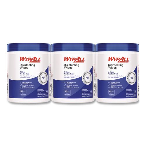 WypAll Disinfecting Wipes, 1-Ply, 5.16 x 8.5, Fresh Scent, White, 185 Sheets/Canister, 3 Canisters/Carton