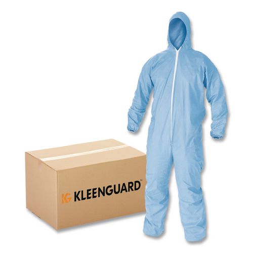 KleenGuard A65 Zipper Front Flame-Resistant Hooded Coveralls, Elastic Wrist and Ankles, X-Large, Blue, 25/Carton