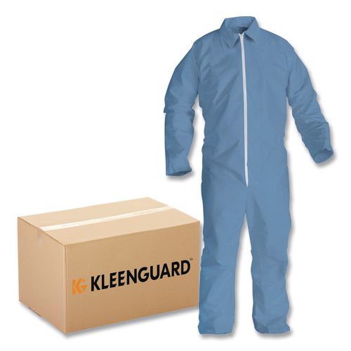 KleenGuard A65 Zipper Front Flame Resistant Coveralls, Hood/Elastic Wrists and Ankles, 3X-Large, Blue, 21/Carton