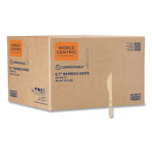 World Centric Bamboo Cutlery, Knife, Paper, Natural, 2,000/Carton