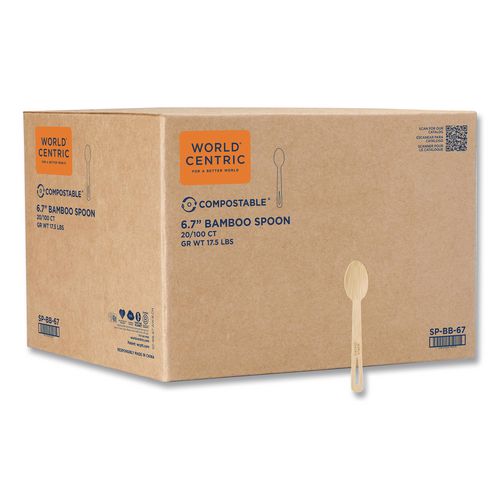 World Centric Bamboo Cutlery, Spoon, Paper, Natural, 2,000/Carton