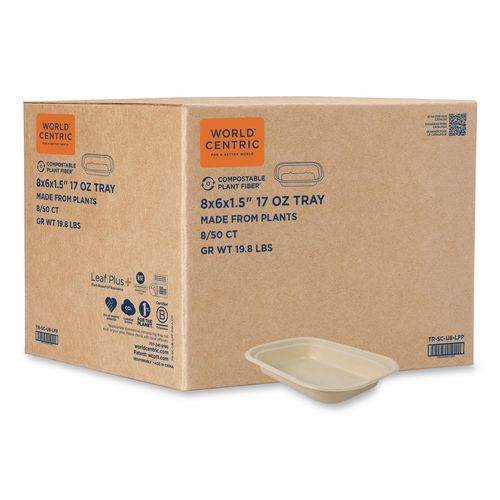 World Centric Fiber Containers, 17 oz, 6.02 x 8.02 x 1.5, Natural, Sugarcane Fiber, 400/Carton