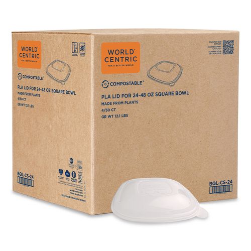 World Centric PLA Lids for Fiber Bowls, 8.8 x 8.8 x 1.4, Clear, 200/Carton