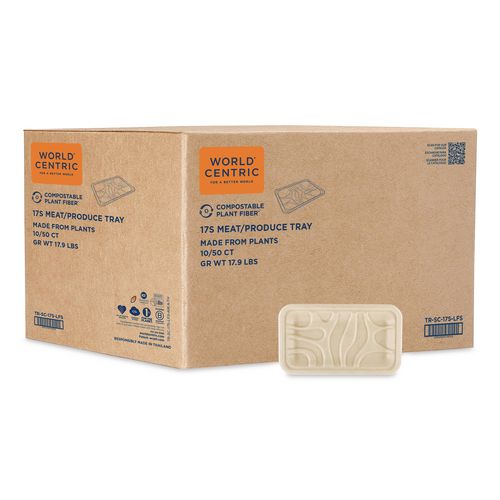 World Centric Fiber Meat and Produce Trays, 4.8 x 8.3 x 0.7, Natural, Paper, 500/Carton