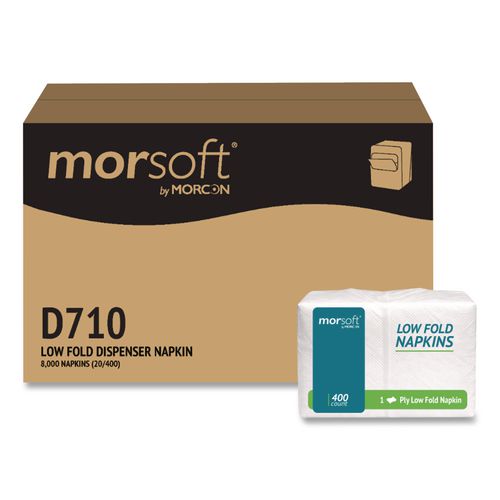 Morcon Tissue Morsoft Low Fold Dispenser Napkins, 1-Ply, 3.5 x 5, White, 400/Pack, 20 Packs/Carton