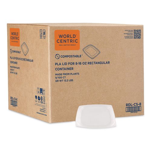 World Centric PLA Rectangular Deli Container Lids, 4.8 x 5.9 x 0.3, Clear, Plastic, 900/Carton